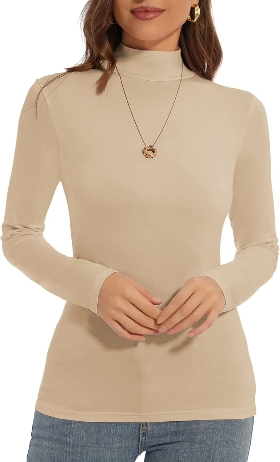 Mock Turtle Neck Long Sleeve Pullover High Neck Undershirt Slim Fit Basic Casual Tee Tops