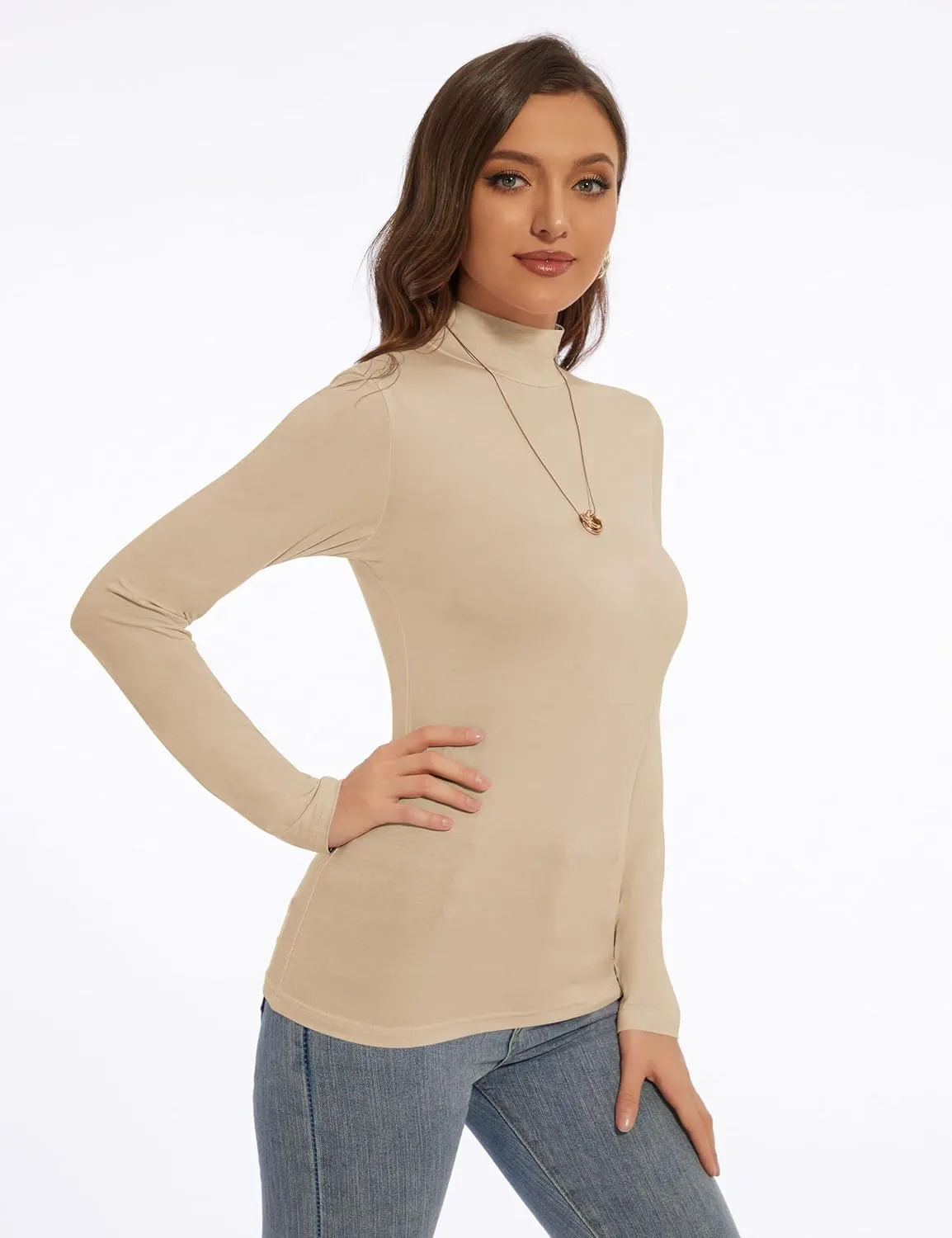 Mock Turtle Neck Long Sleeve Pullover High Neck Undershirt Slim Fit Basic Casual Tee Tops