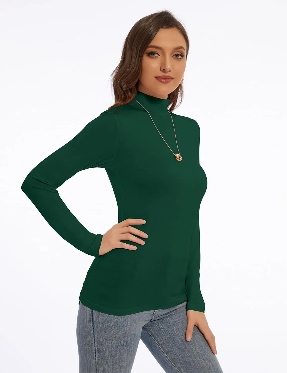 Mock Turtle Neck Long Sleeve Pullover High Neck Undershirt Slim Fit Basic Casual Tee Tops