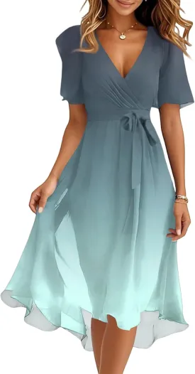 Pub Short Sleeve Summer Dress Women Hip Crop Comfort Loose Fitting for Women V Neck