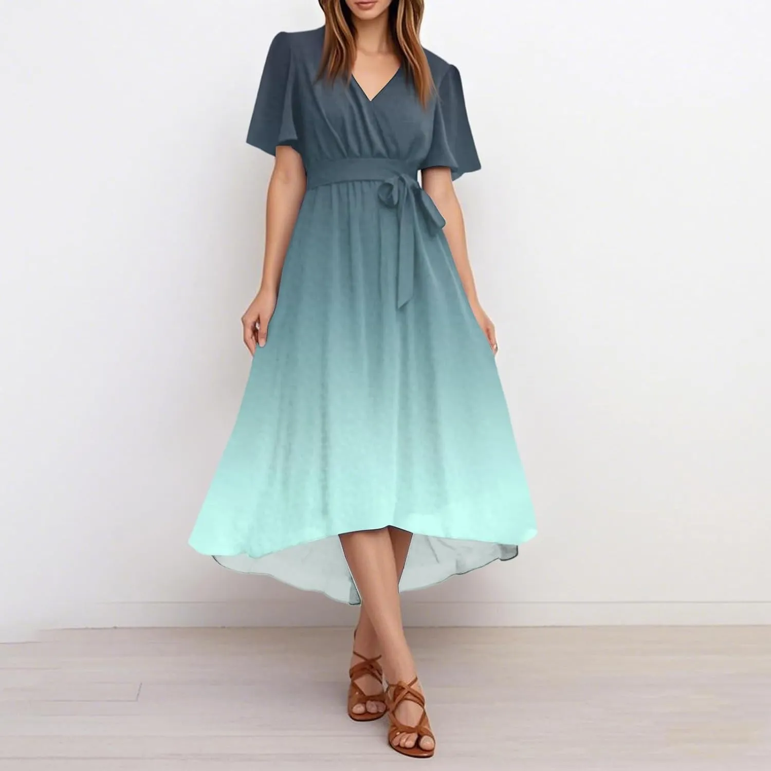 Pub Short Sleeve Summer Dress Women Hip Crop Comfort Loose Fitting for Women V Neck