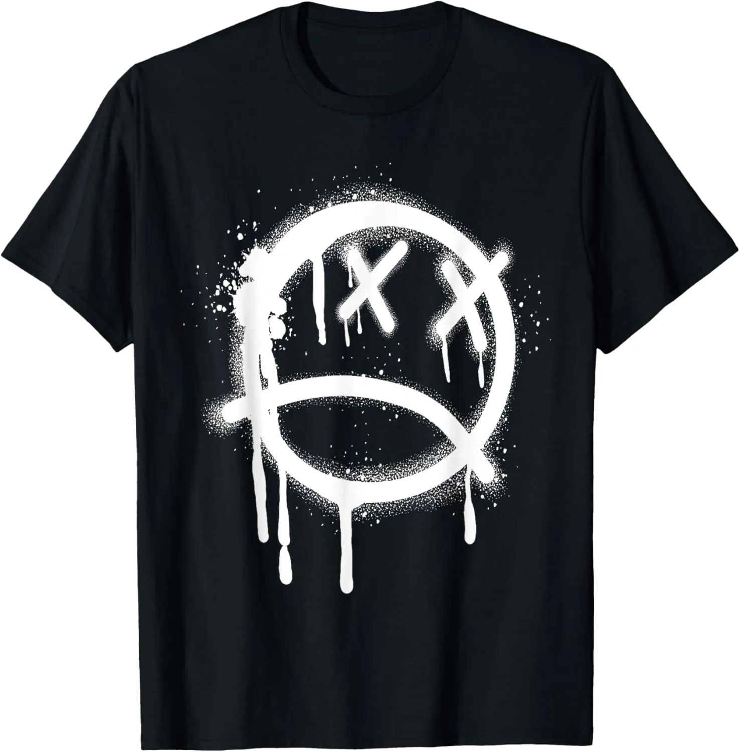 Sad Face Black Graffiti Spray Pattern T-Shirt