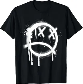 Sad Face Black Graffiti Spray Pattern T-Shirt