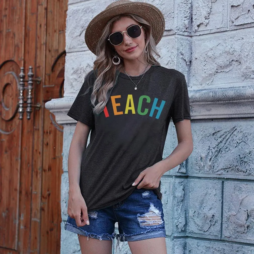 Teacher Shirt Women Teach T Shirt Teach Kindness Shirts Teaching Graphic Tees Back to School Shirt Short Sleeve Tops