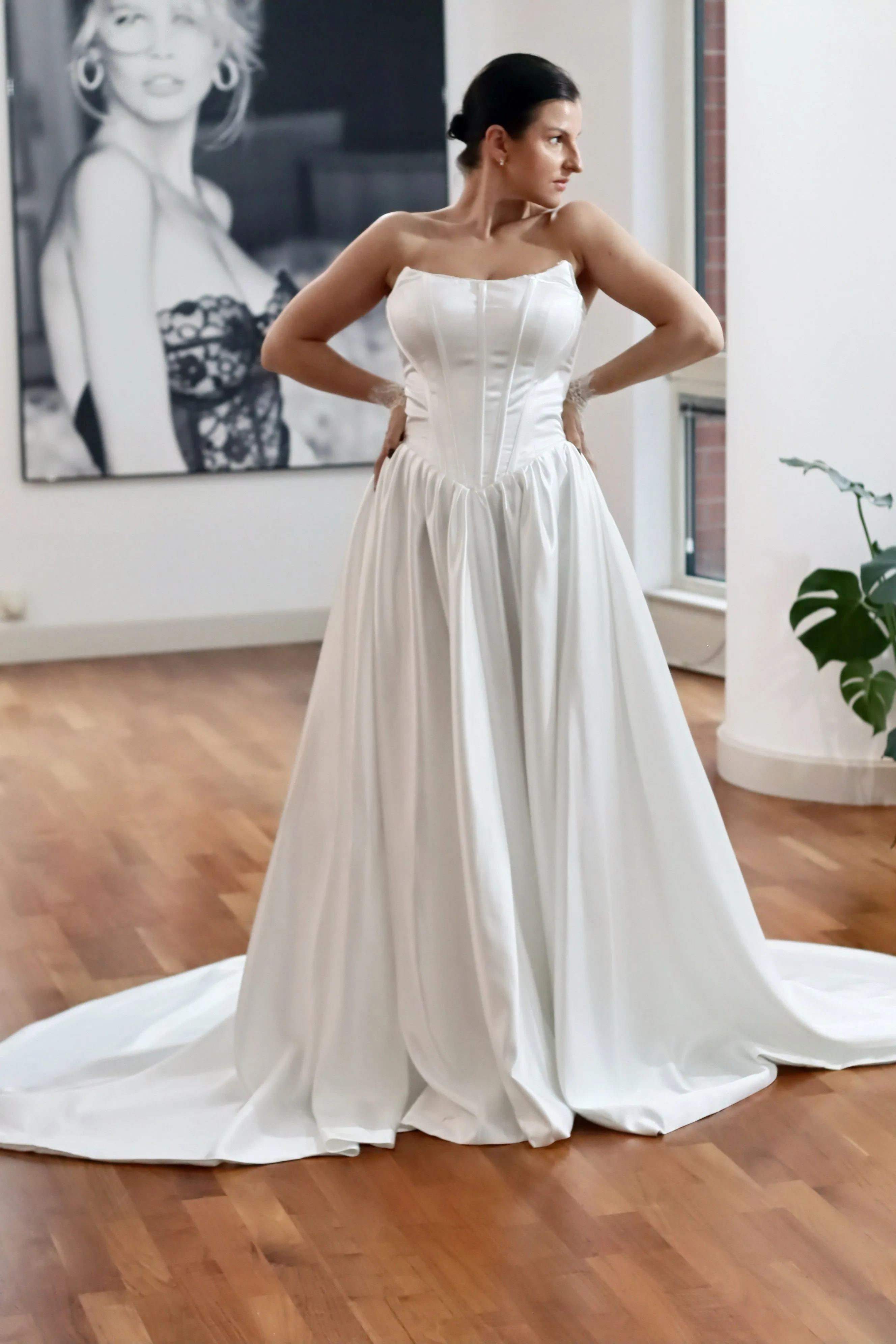Try At Home -  Basque Waist Satin Bridal Gown