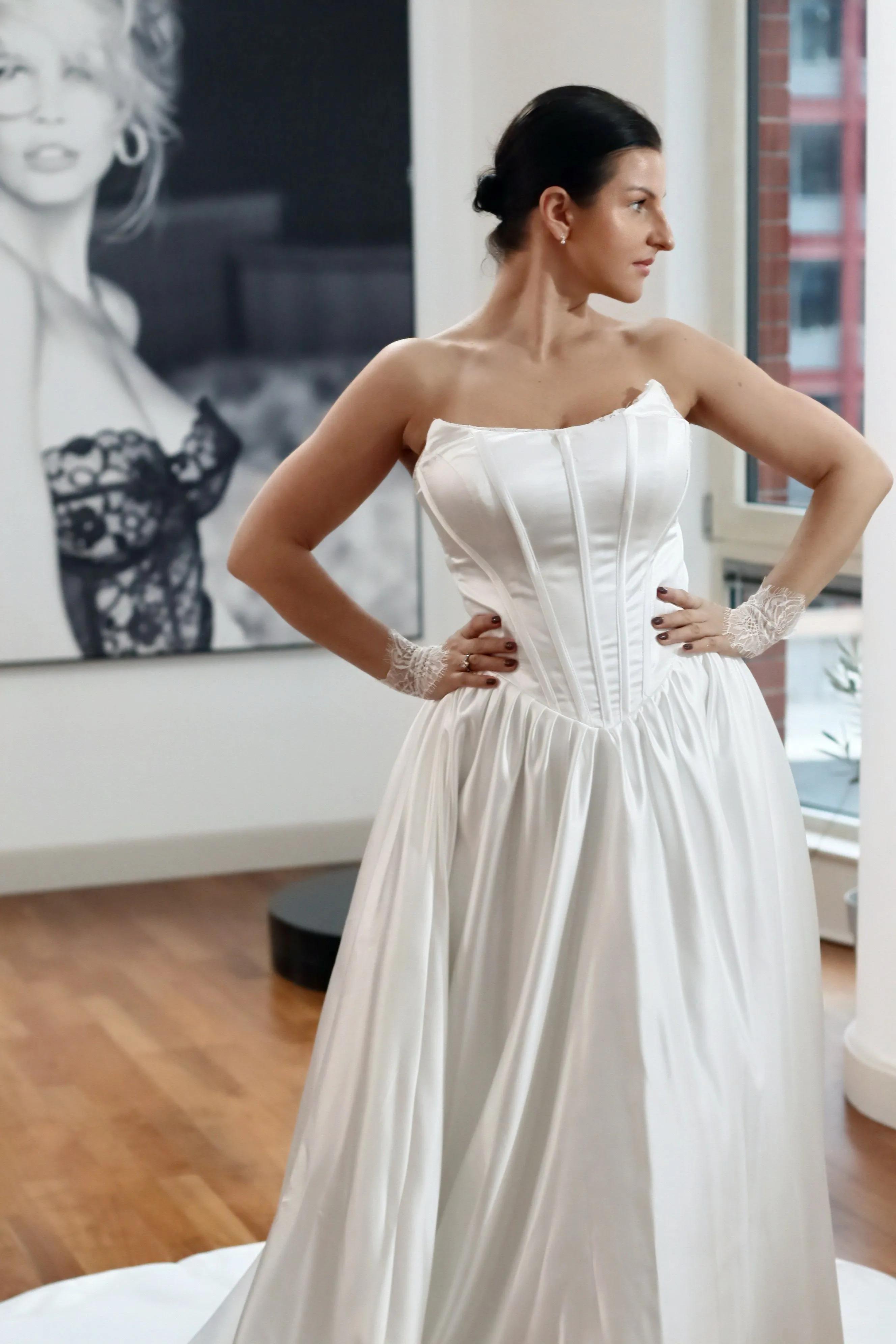 Try At Home -  Basque Waist Satin Bridal Gown