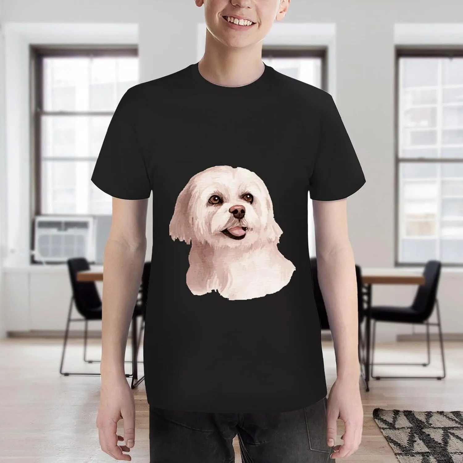 Watercolor Hand Painted Dog Graphic Printed T-Shirts Unisex Short Sleeve Summer Tees Top Shirt Boy and Girl