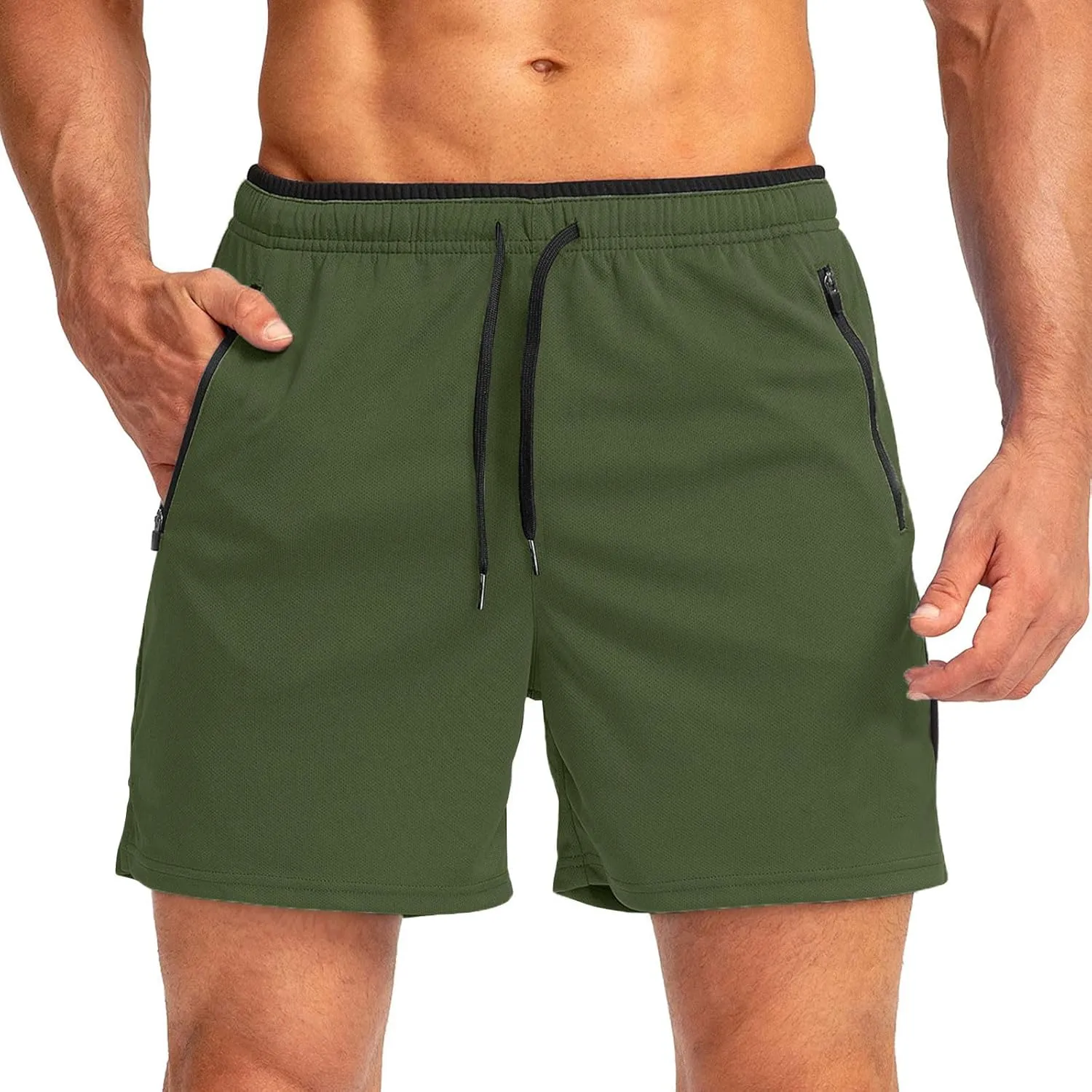 WENKOMG1 Mens Quick Dry Jogging Shorts Elastic Waist Drawstring Breathable Workout Shorts SweatShorts with Zip Pockets
