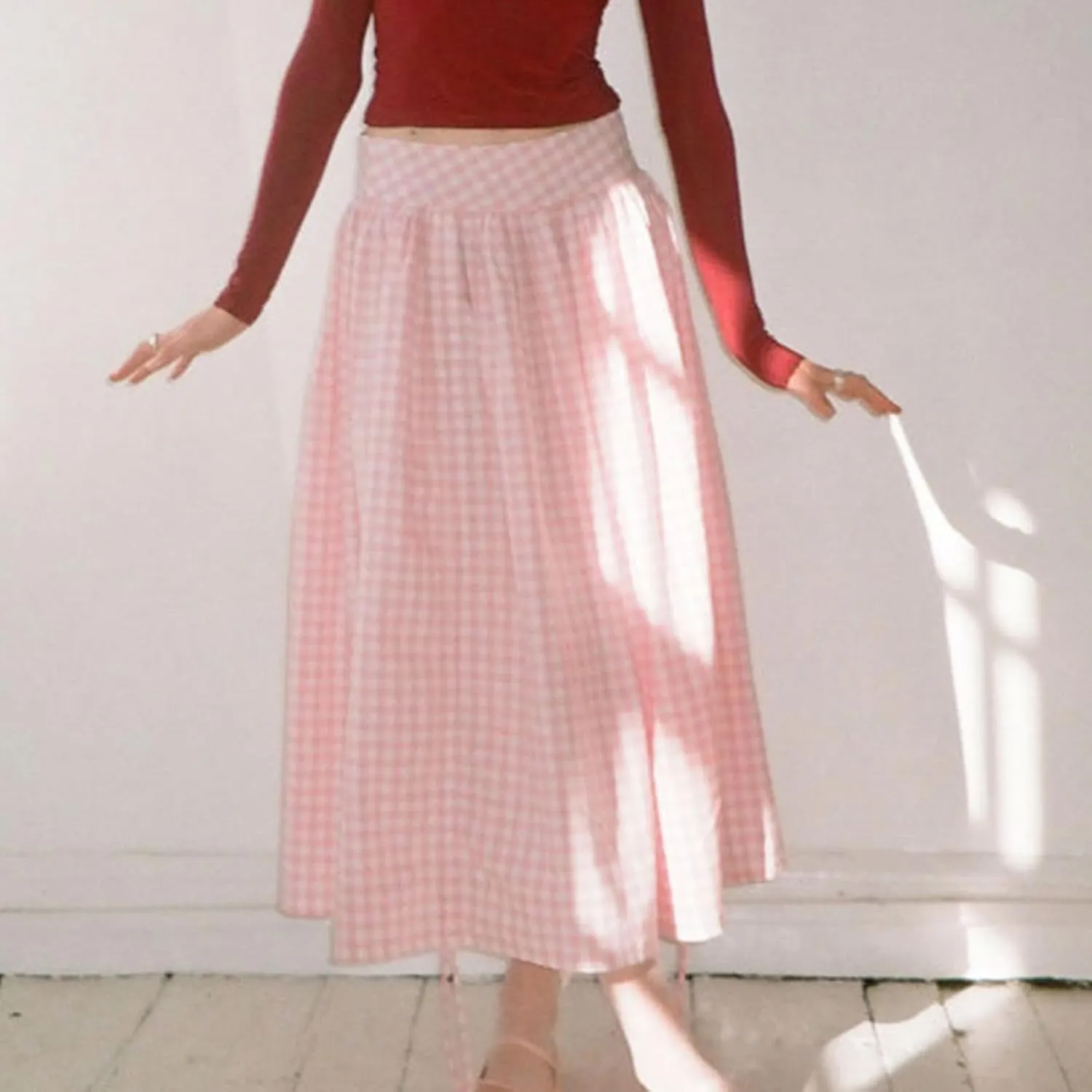 Women Long Skirt Elegant Plaid/Dot Print Low Waisted Midi Skirt Flowy Irregular A-Line Skirt for Casual Daily