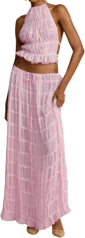 Women Y2K Skirt Set Outfits Strapless Crop Top Bodycon Midi Skirt Dress Sexy 2 Piece Knit Outfits Skirt Summer