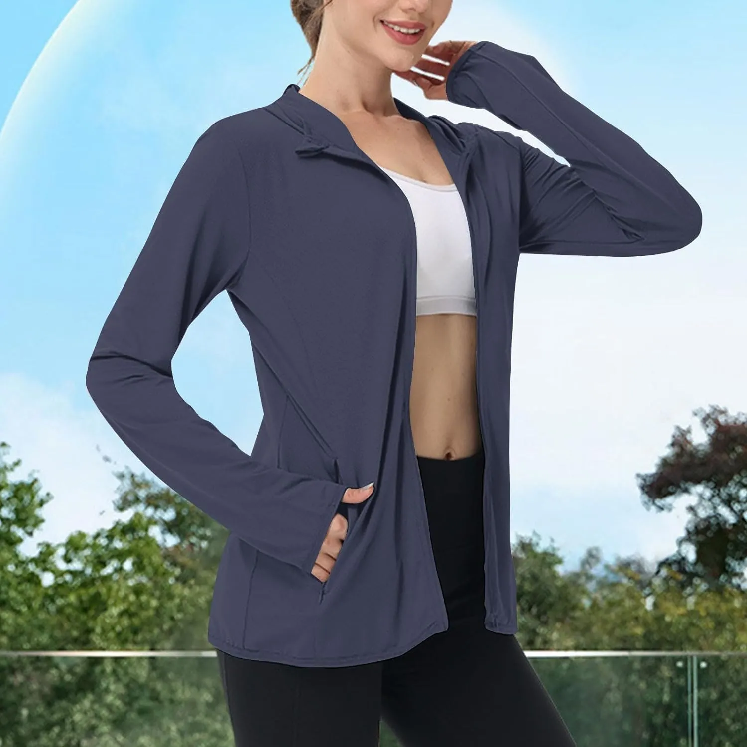 Womens Sun Shirts Full Zip UPF 50  Protection Hoodie Jacket Long Sleeve Hiking Outdoor Lightweight UPF50  Jackets