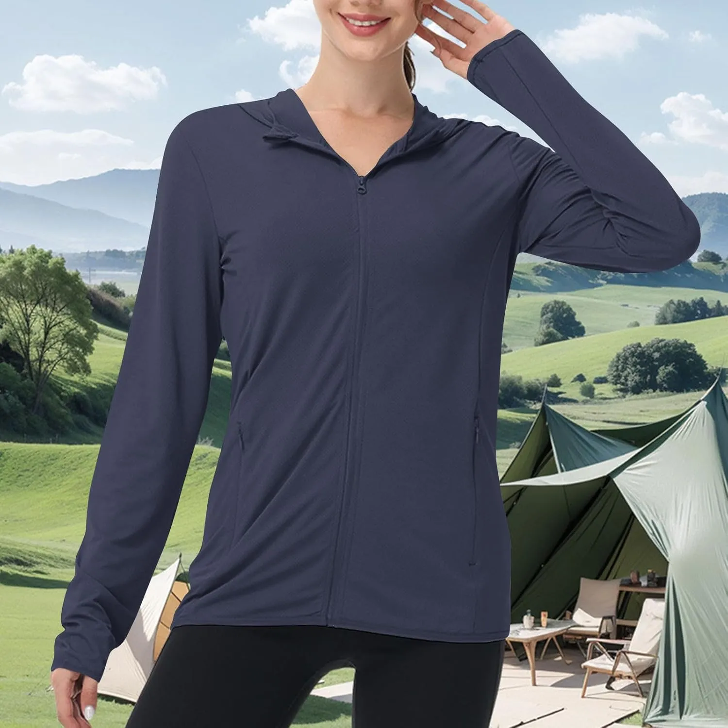 Womens Sun Shirts Full Zip UPF 50  Protection Hoodie Jacket Long Sleeve Hiking Outdoor Lightweight UPF50  Jackets