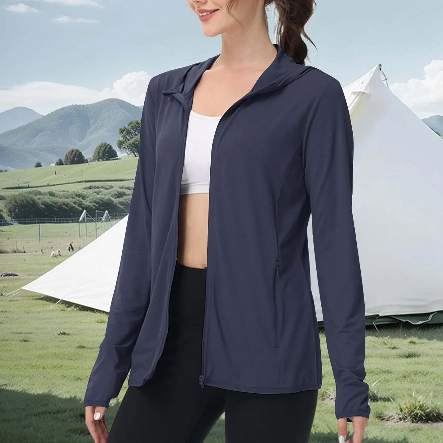 Womens Sun Shirts Full Zip UPF 50  Protection Hoodie Jacket Long Sleeve Hiking Outdoor Lightweight UPF50  Jackets