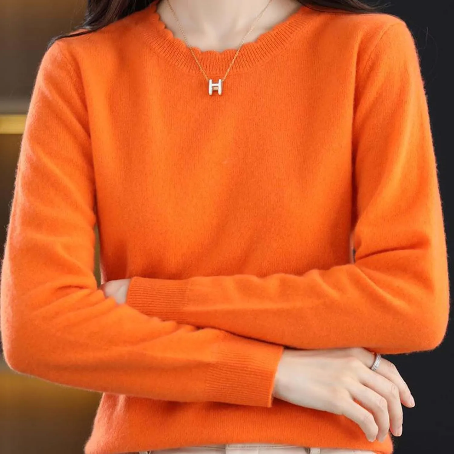 Women's Sweater Crewneck Cashmere Solid Color Long Sleeve Bottoming Shirt Pullover Tops Trendy Thermal Shirt Outfits