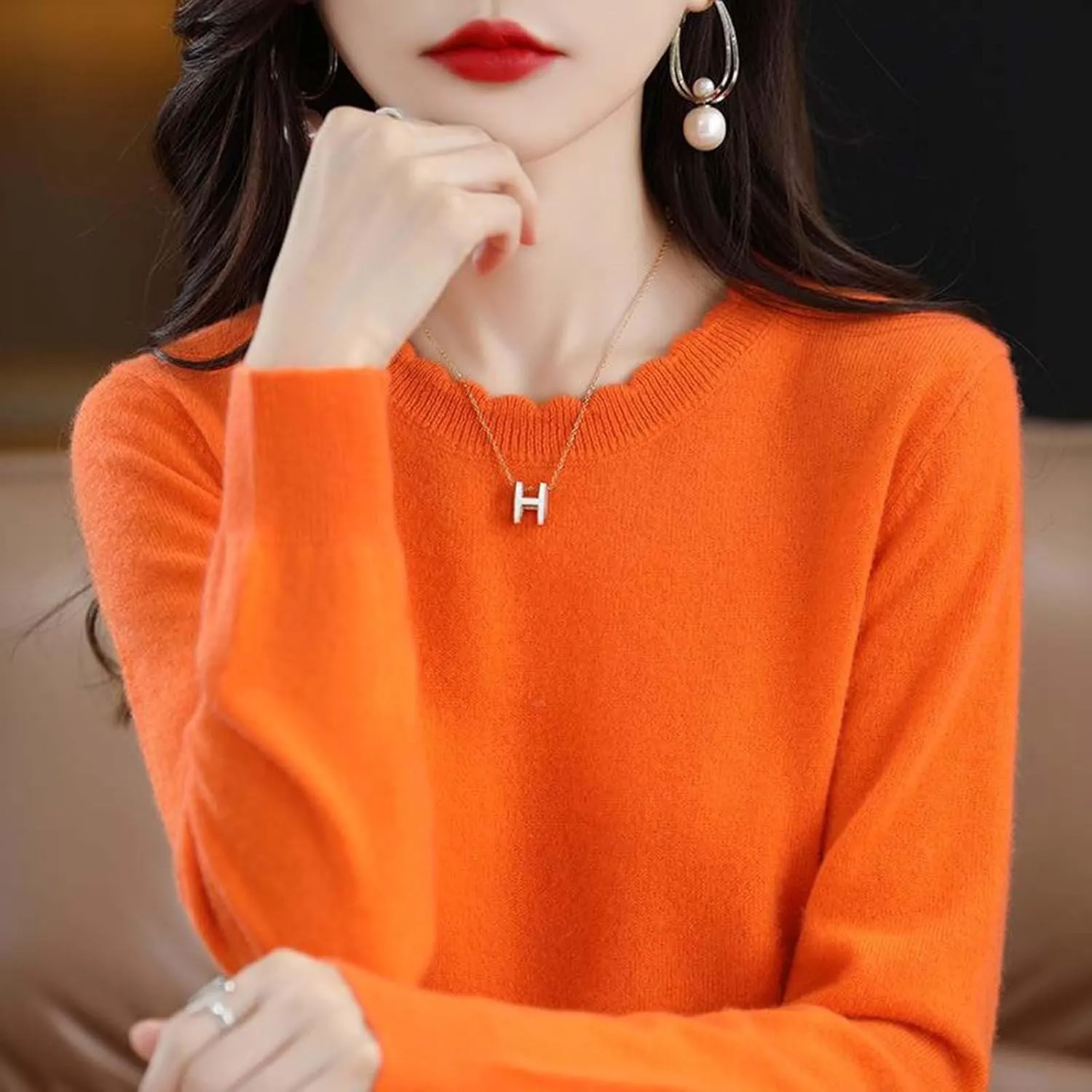 Women's Sweater Crewneck Cashmere Solid Color Long Sleeve Bottoming Shirt Pullover Tops Trendy Thermal Shirt Outfits