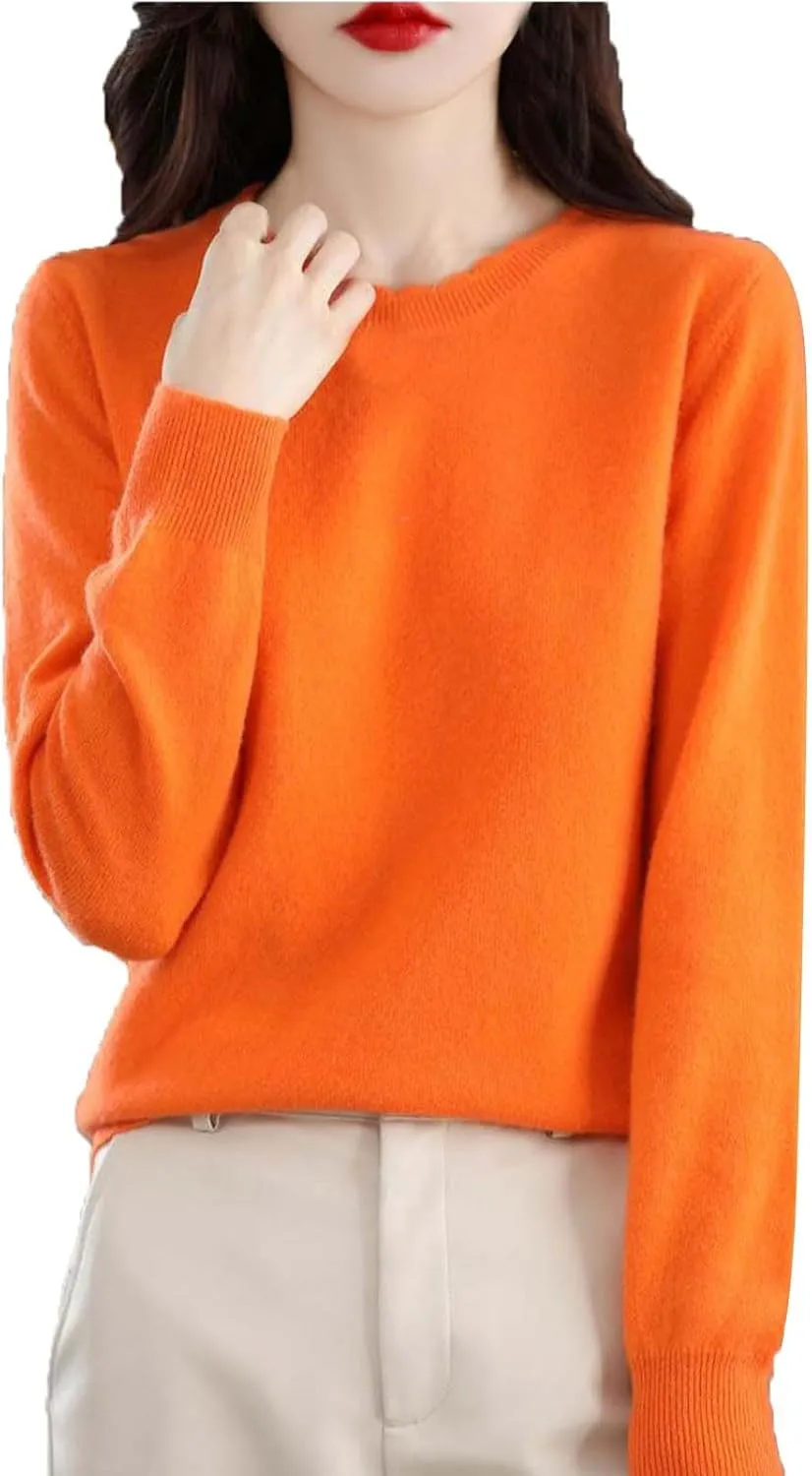 Women's Sweater Crewneck Cashmere Solid Color Long Sleeve Bottoming Shirt Pullover Tops Trendy Thermal Shirt Outfits