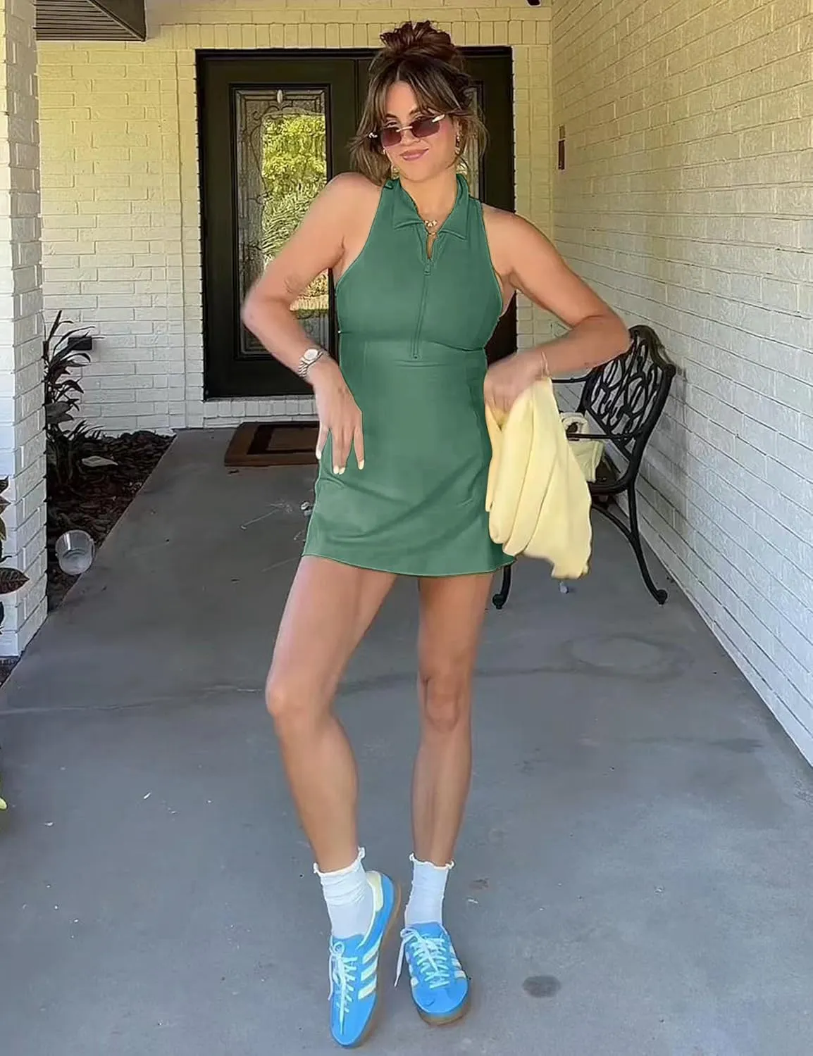 Womens Tennis Dress Sleeveless Racrback Polo Mini Dress with Detached Built-in Shorts & Pocket for Athletic Dress
