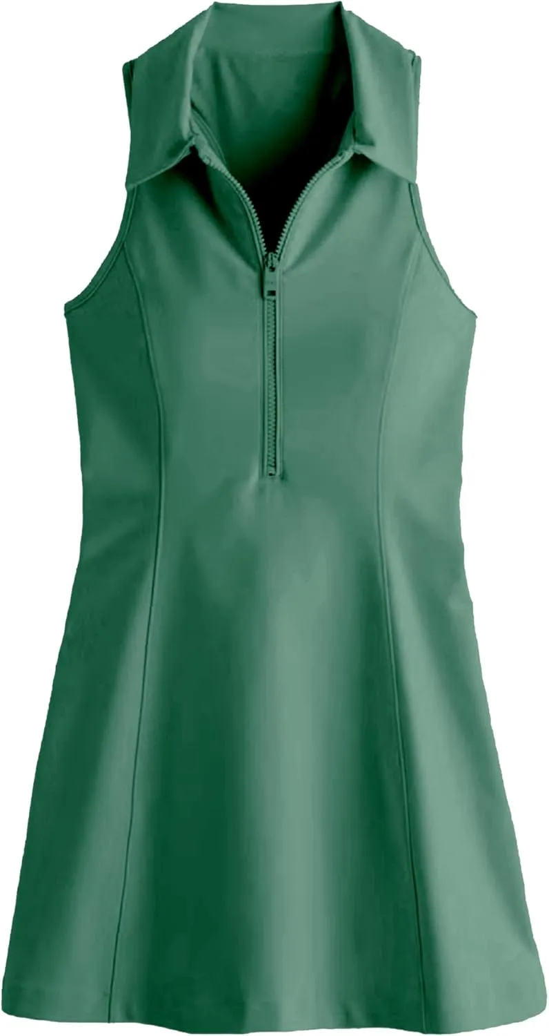Womens Tennis Dress Sleeveless Racrback Polo Mini Dress with Detached Built-in Shorts & Pocket for Athletic Dress