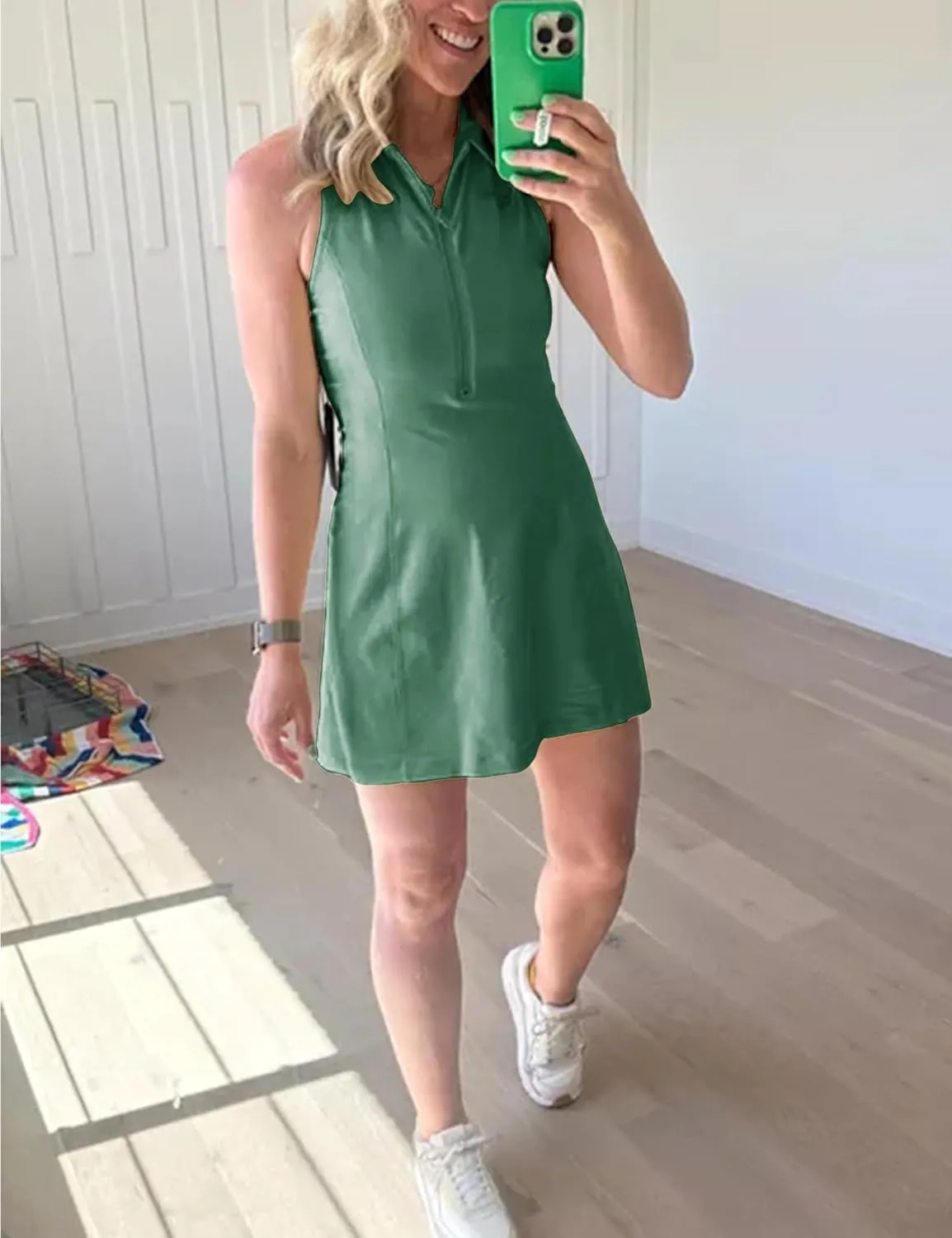 Womens Tennis Dress Sleeveless Racrback Polo Mini Dress with Detached Built-in Shorts & Pocket for Athletic Dress