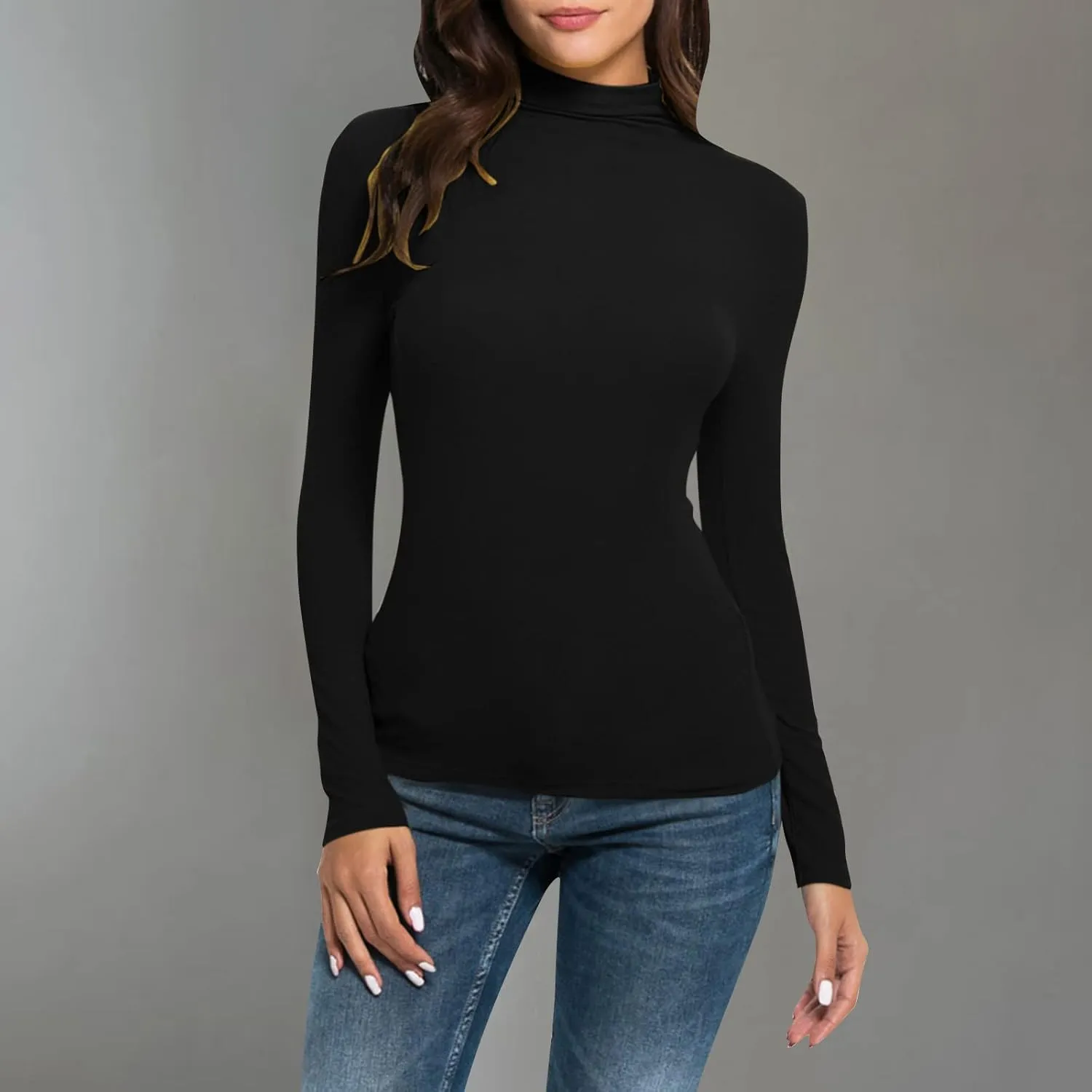 Women's Turtleneck Long Sleeve Shirts Slim Fitted Lightweight Base Layer Casual Tops Thermal Active Layer Tees