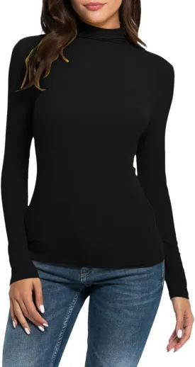 Women's Turtleneck Long Sleeve Shirts Slim Fitted Lightweight Base Layer Casual Tops Thermal Active Layer Tees