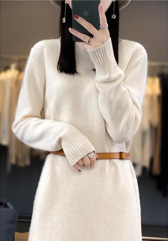 Women's Turtleneck Sweater Dress, Long Sleeve Knit Maxi Dress