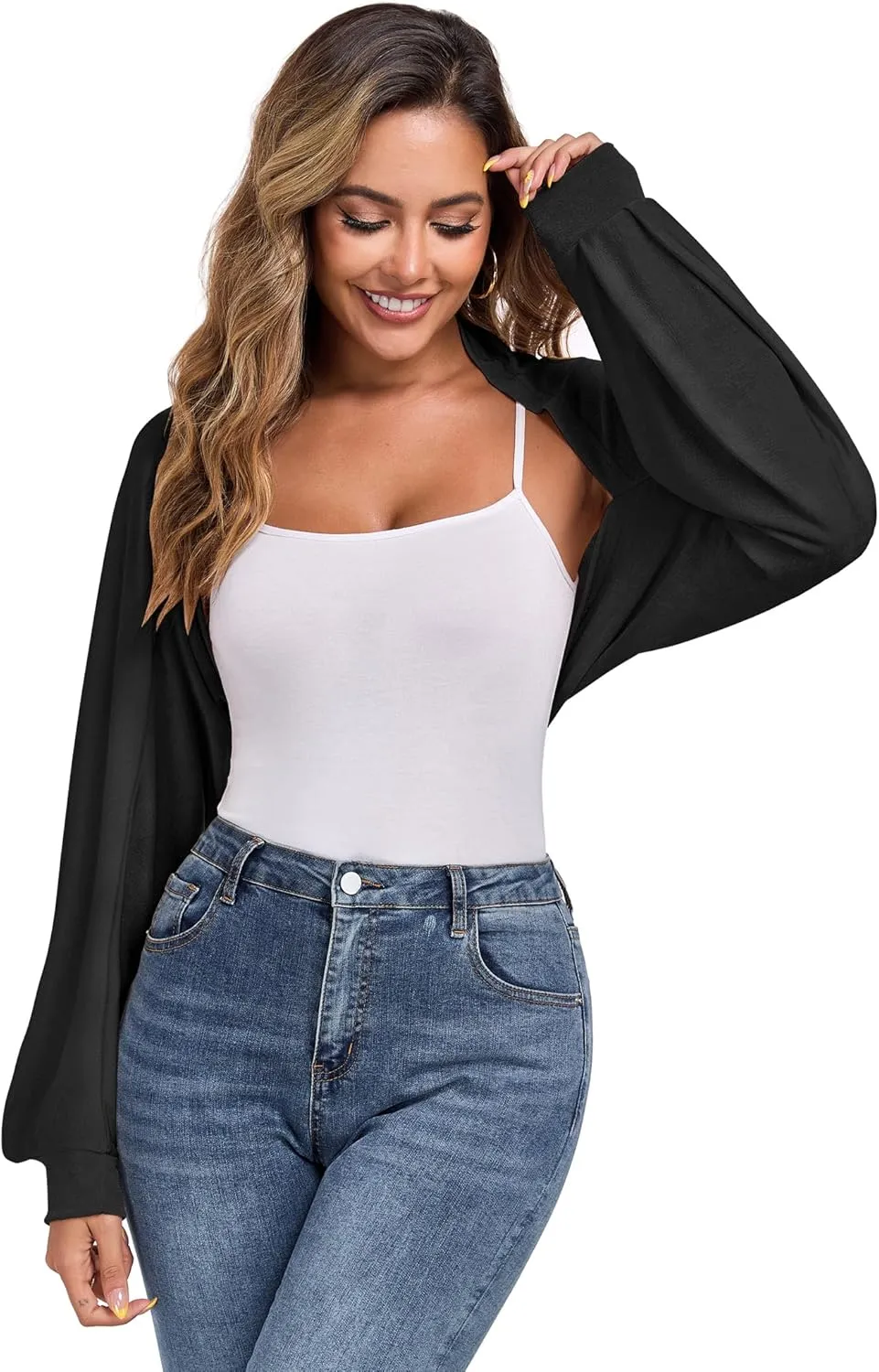 ZAFUL Women's Sheer Shrug Y2K Long Sleeve Cardigans 2025 Irregular Tie Front Bolera