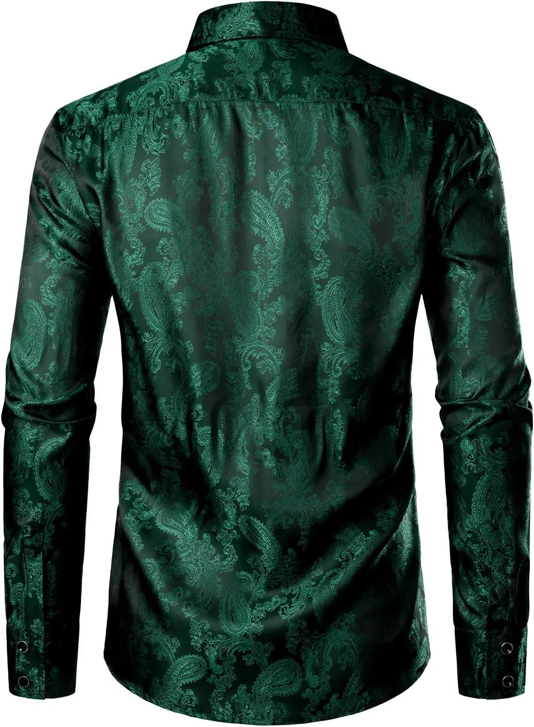 ZEROYAA Men's Paisley Jacquard Slim Fit Long Sleeve Button Up Dress Shirt for Party Prom