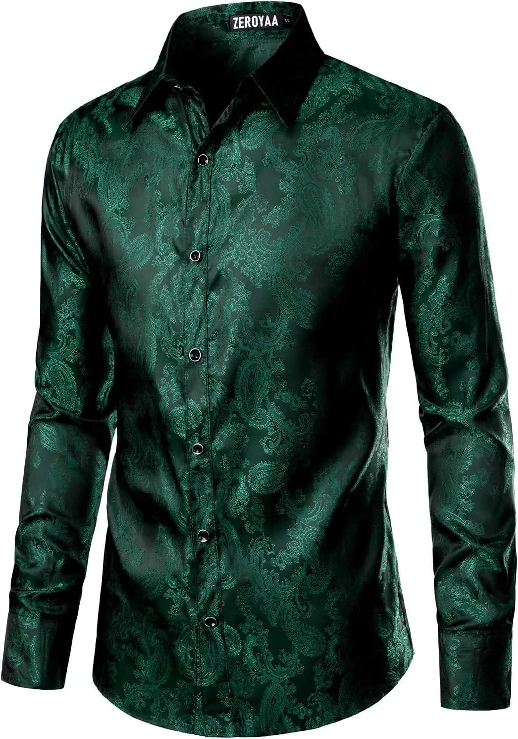 ZEROYAA Men's Paisley Jacquard Slim Fit Long Sleeve Button Up Dress Shirt for Party Prom