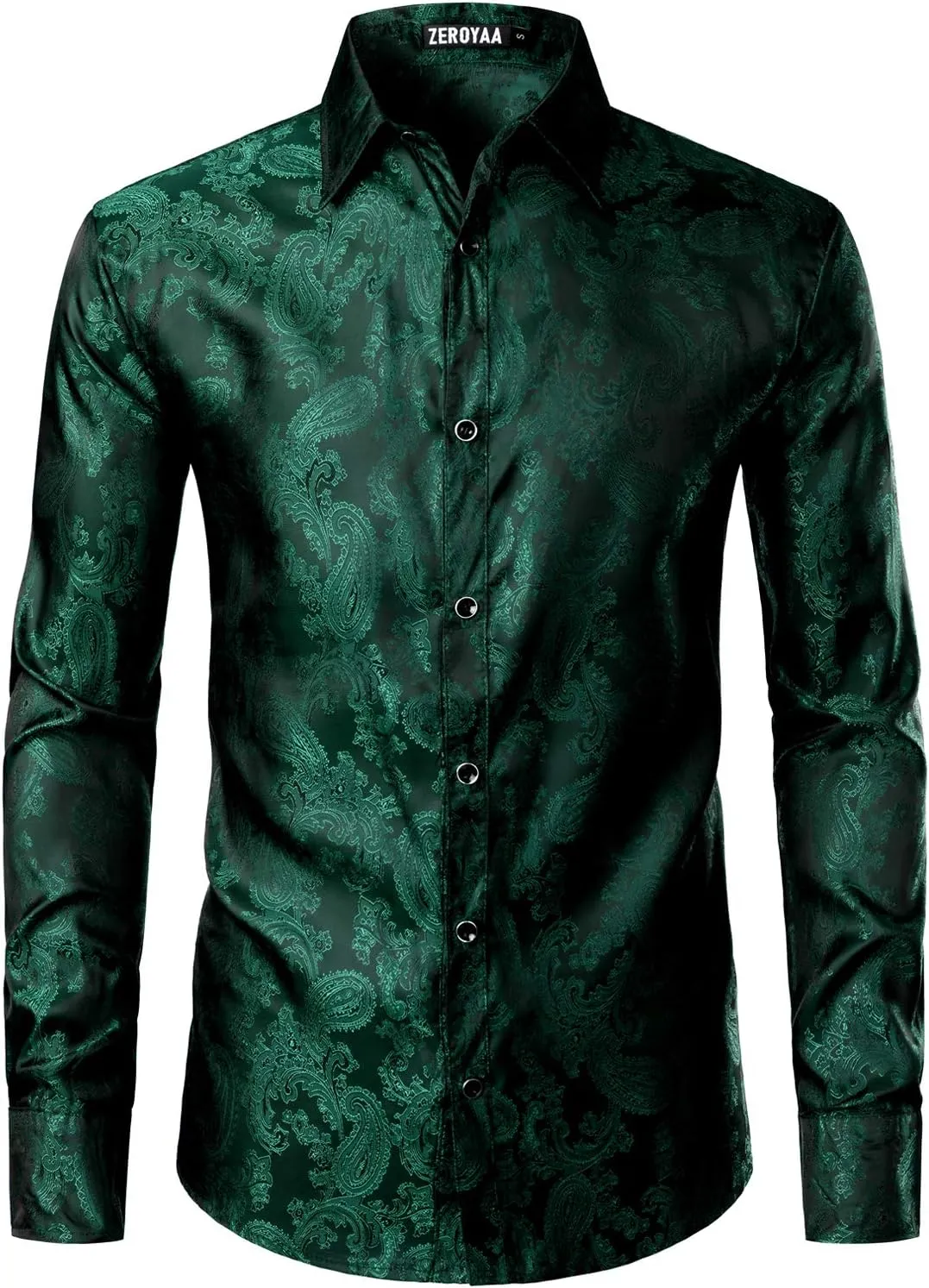 ZEROYAA Men's Paisley Jacquard Slim Fit Long Sleeve Button Up Dress Shirt for Party Prom